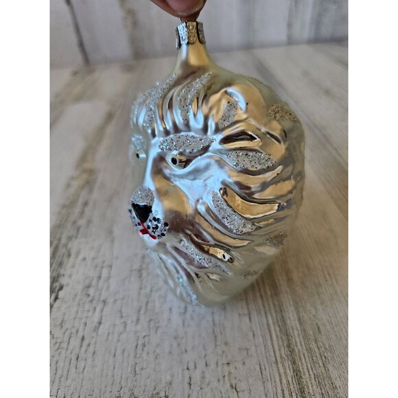 Czech Republic Lion silver glitter ornament glass head bust tree - Picture 2 of 10